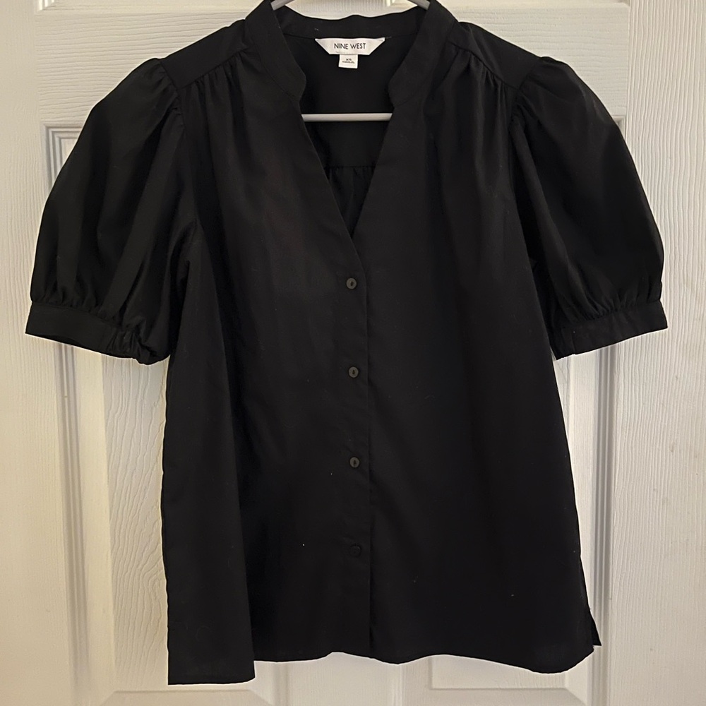 Nine West Black Puff Sleeve Boxy Blouse